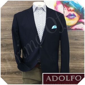 ADOLFO Mens Blazer Sport Coat Casual Two Button Jacket Size 46R Cotton Suit Blue